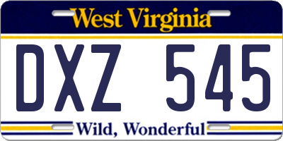 WV license plate DXZ545