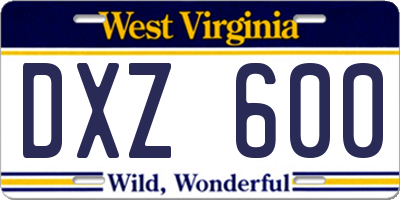 WV license plate DXZ600