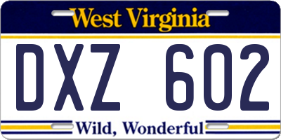 WV license plate DXZ602