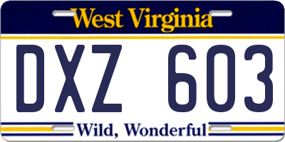 WV license plate DXZ603