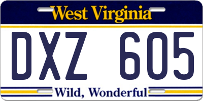 WV license plate DXZ605