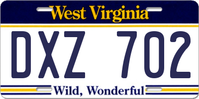 WV license plate DXZ702