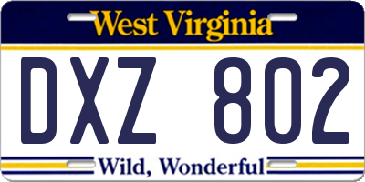 WV license plate DXZ802