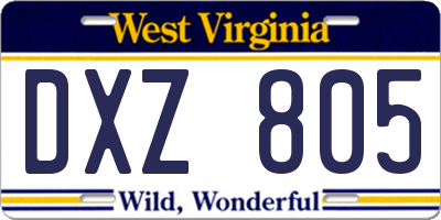 WV license plate DXZ805
