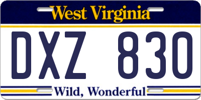 WV license plate DXZ830