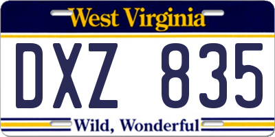 WV license plate DXZ835