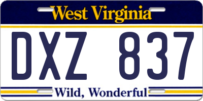 WV license plate DXZ837
