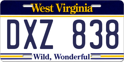 WV license plate DXZ838