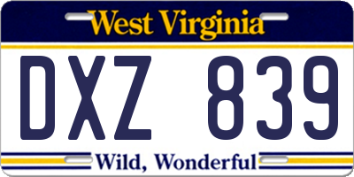 WV license plate DXZ839