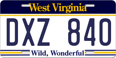 WV license plate DXZ840