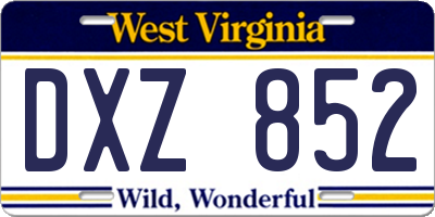 WV license plate DXZ852