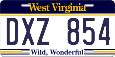 WV license plate DXZ854