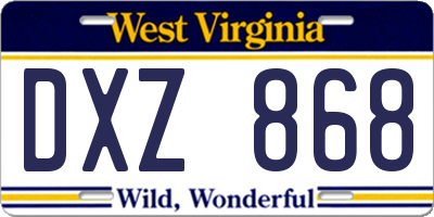 WV license plate DXZ868