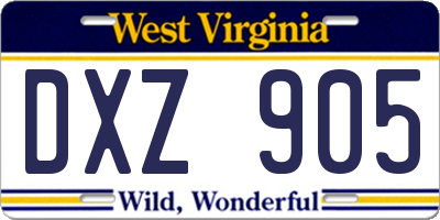 WV license plate DXZ905