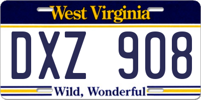 WV license plate DXZ908