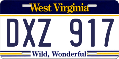 WV license plate DXZ917