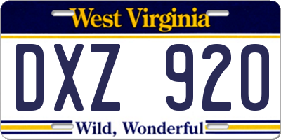 WV license plate DXZ920