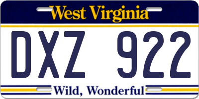 WV license plate DXZ922