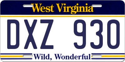 WV license plate DXZ930
