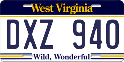 WV license plate DXZ940