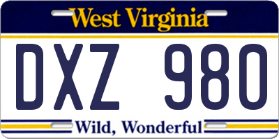 WV license plate DXZ980