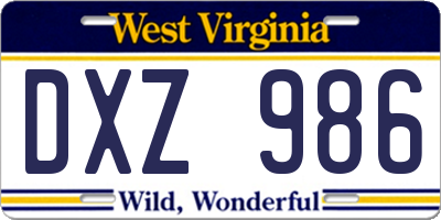 WV license plate DXZ986