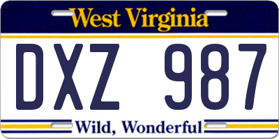 WV license plate DXZ987
