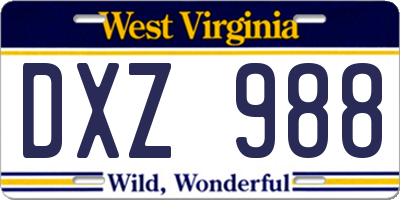 WV license plate DXZ988