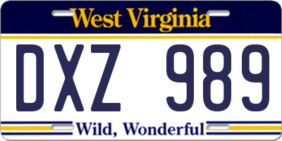 WV license plate DXZ989