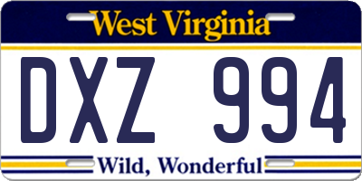 WV license plate DXZ994