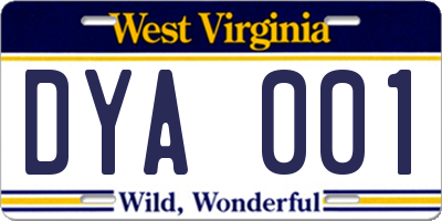WV license plate DYA001