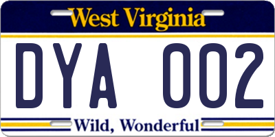 WV license plate DYA002