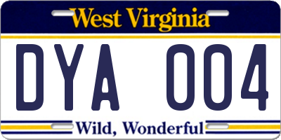 WV license plate DYA004