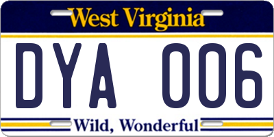WV license plate DYA006