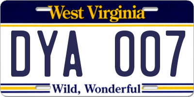 WV license plate DYA007