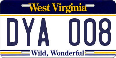 WV license plate DYA008