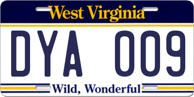 WV license plate DYA009