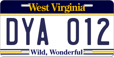 WV license plate DYA012