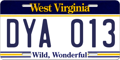 WV license plate DYA013
