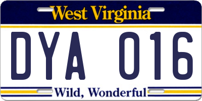 WV license plate DYA016