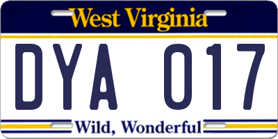 WV license plate DYA017