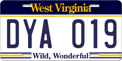 WV license plate DYA019