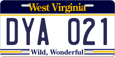 WV license plate DYA021
