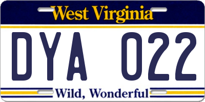 WV license plate DYA022