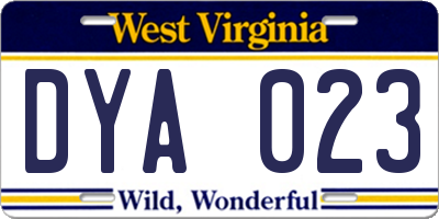 WV license plate DYA023