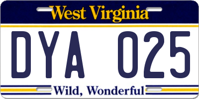 WV license plate DYA025