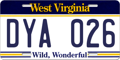 WV license plate DYA026