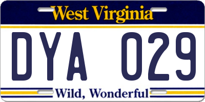 WV license plate DYA029