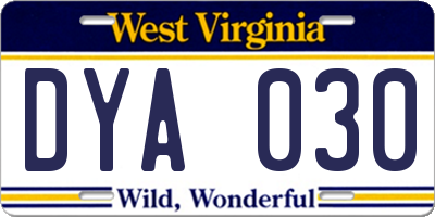 WV license plate DYA030