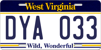 WV license plate DYA033